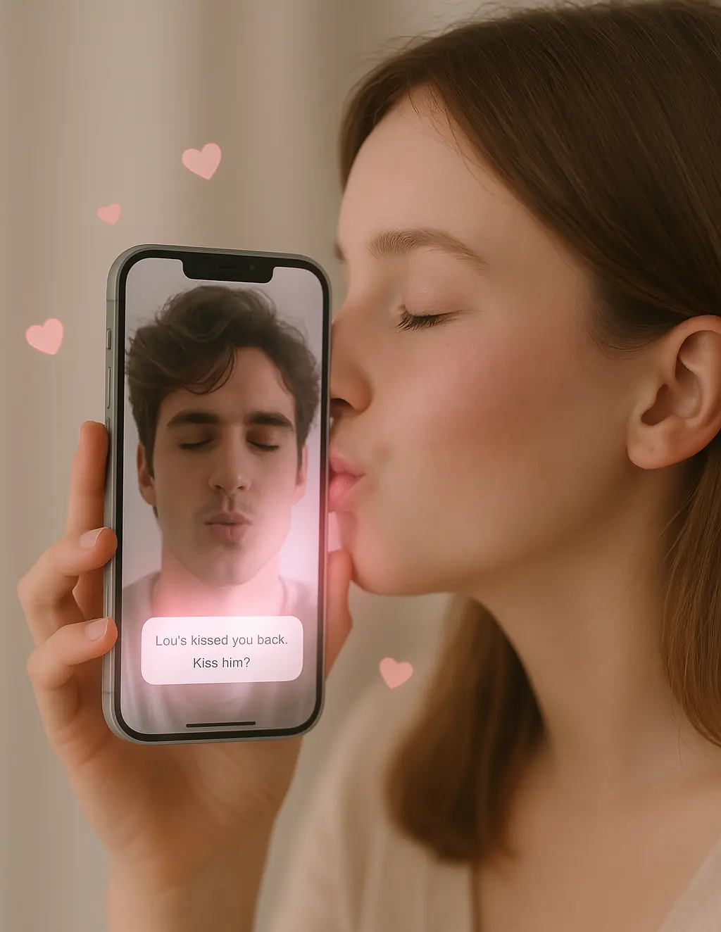KissengerAI user kissing her crush on the phone